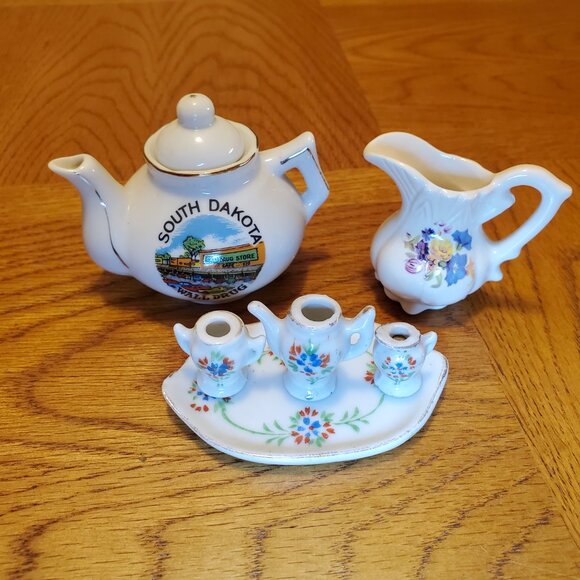 Miniature Porcelain Tea Set.  Creamer Sugar Tea Pot - Picture 2 of 10